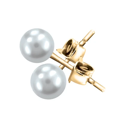 8mm White Pearl Stud Earrings in 14kt Yellow Gold