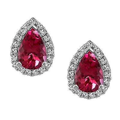 Earrings with .12 Carat TW of Diamonds and Ruby in 10kt White Gold