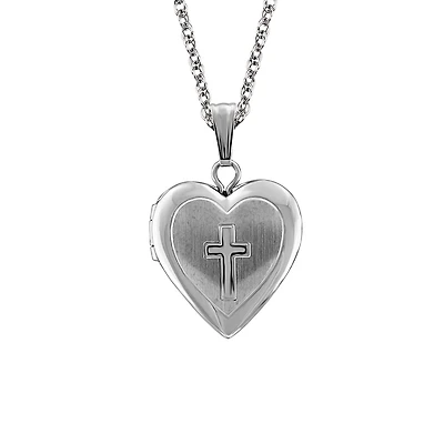 Heart Cross Locket in Sterling Silver with Chain