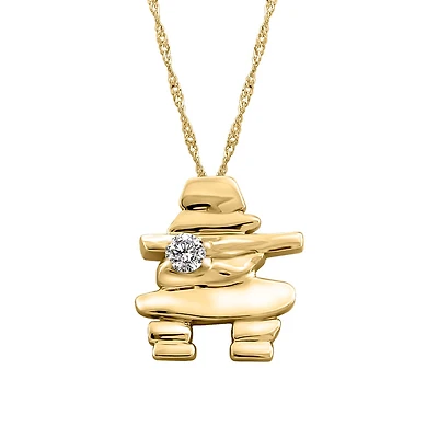 Fire of the North Canadian Diamond Inukshuk Pendant with .10 Carat Diamond in 10kt Yellow Gold with Chain