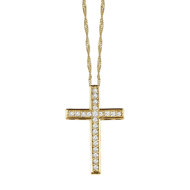 Cross Pendant with .15 Carat TW of Diamonds in 10kt Yellow Gold with Chain