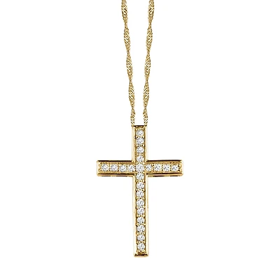 Cross Pendant with .15 Carat TW of Diamonds in 10kt Yellow Gold with Chain