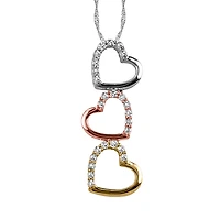 3 Heart Pendant with .20 Carat TW of Diamonds in 10kt White Yellow and Rose Gold with Chain