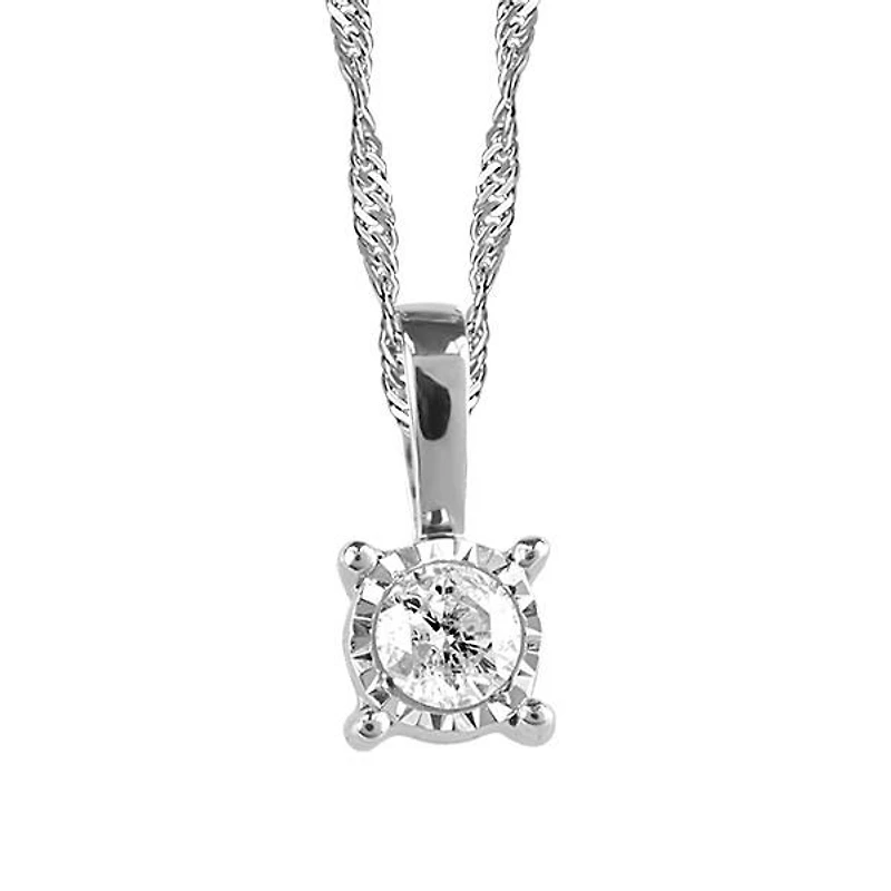 Illusion Set Pendant with Carat Diamond in 10kt White Gold with Chain