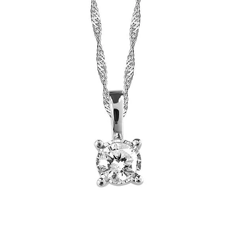 Illusion Set Pendant with .10 Carat Diamond in 10kt White Gold with Chain