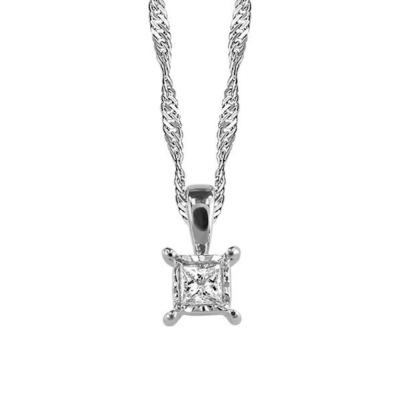 10KT White Gold CTW Princess Cut Illusion Set Diamond Pendant with Chain