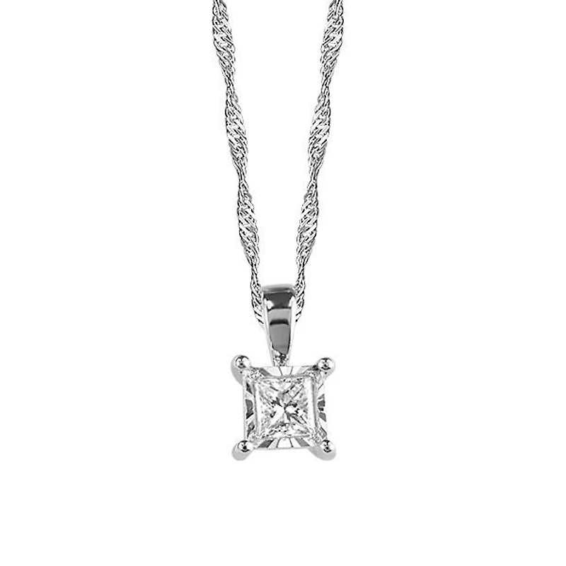 10KT White Gold .10 CTW Princess Cut Illusion Set Diamond Pendant with Chain