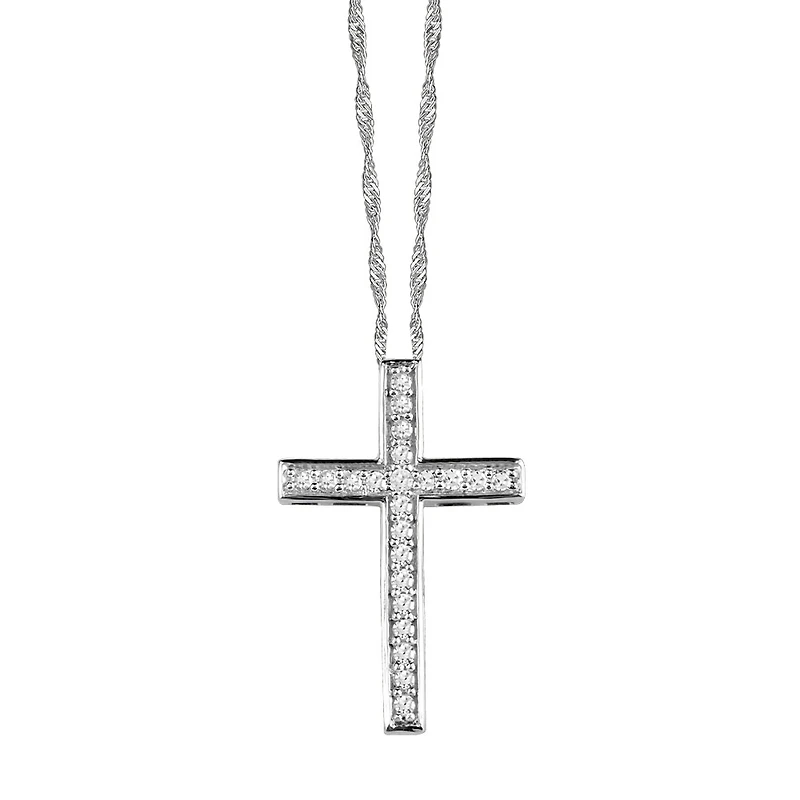 Cross Pendant with Carat TW of Diamonds in 10kt White Gold with Chain