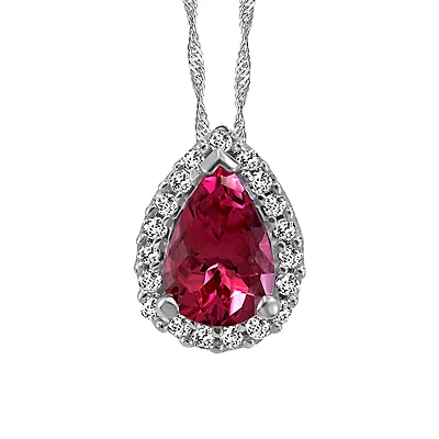 Pendant with Diamond and Ruby in 10KT White Gold with Chain