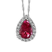Pendant with Diamond and Ruby in 10KT White Gold with Chain