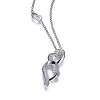 16″ Elle Amour 3 Hearts Pendant with Cubic Zirconia in Sterling Silver with Chain