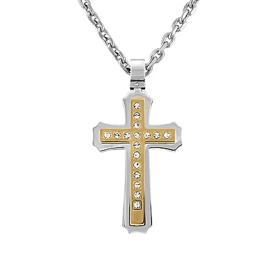 Cross Pendant with Cubic Zirconia in Stainless Steel with Chain