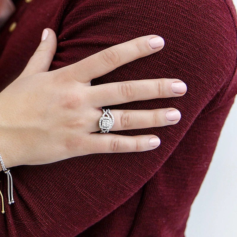 Halo Bridal Set with 1.00 Carat TW of Diamonds in 10kt Rose Gold