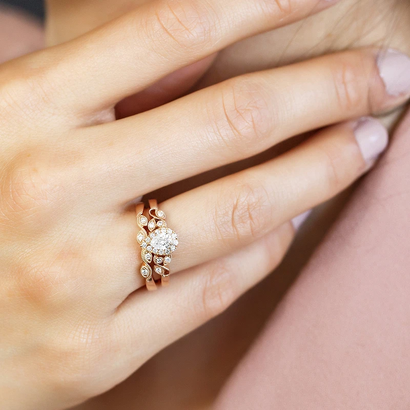 Pear Shape Bridal set with .50 Carat TW of Diamonds in 14kt Rose Gold