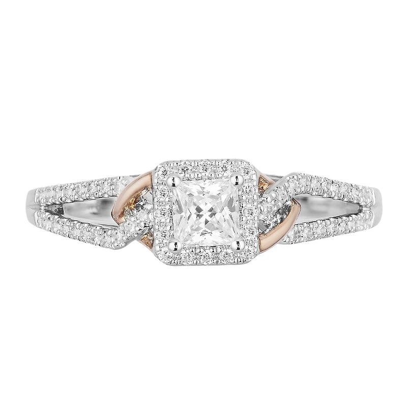 Enchanted Disney Aurora Engagement Ring with .50 Carat TW of Diamonds in 14kt White and Rose Gold