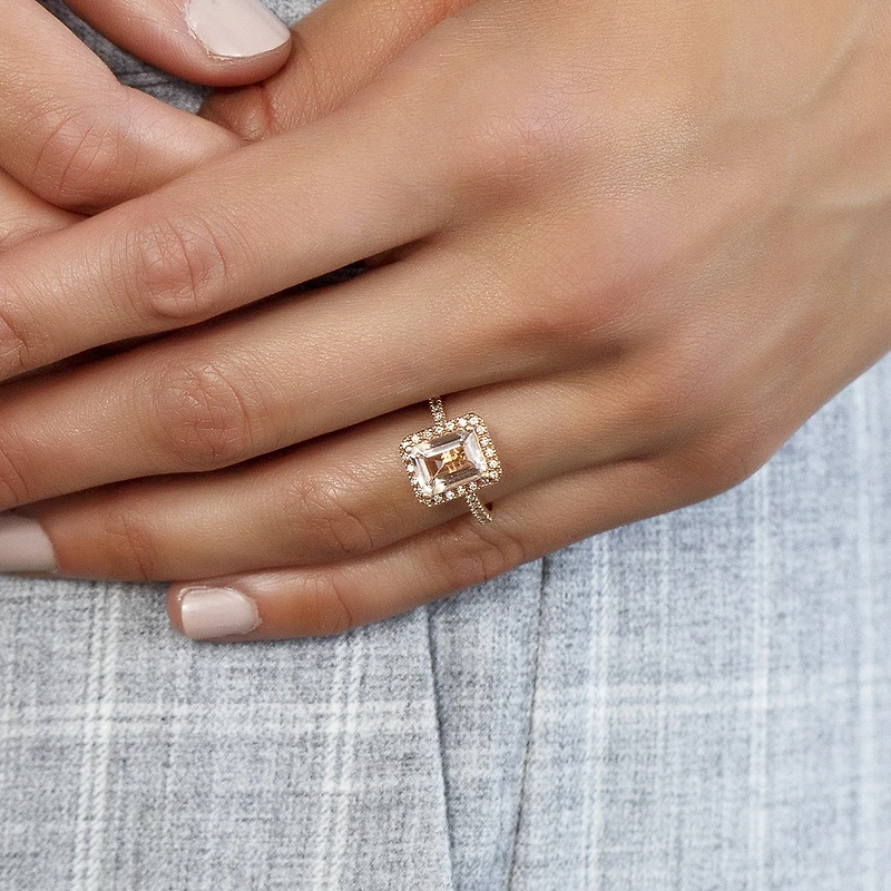 Ring with Morganite and .22 Carat TW of Diamonds in 14kt Rose Gold