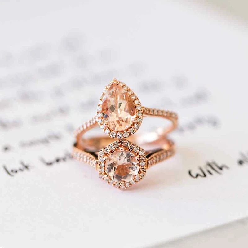 Ring with Morganite and .21 Carat TW of Diamonds in 14kt Rose Gold