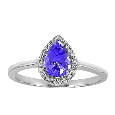 Ring with Tanzanite and .09 Carat TW of Diamonds in 10kt White Gold