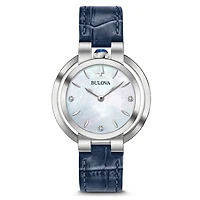 Womens Bulova Rubaiyat Blue Leather Strap Watch