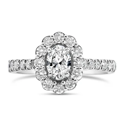 Halo Engagement Ring with 1.25 Carat TW of Diamonds in 14kt White Gold