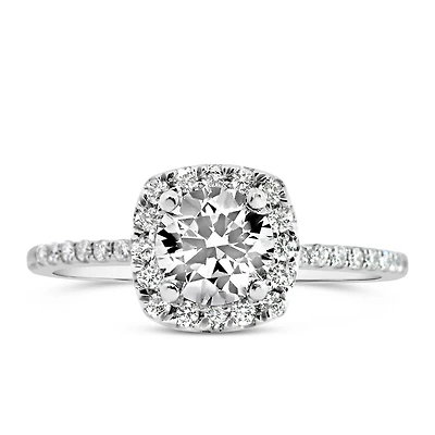 Northern Facet Ideal Cut Halo Engagement Ring with Carat TW of Diamonds in 18kt White Gold