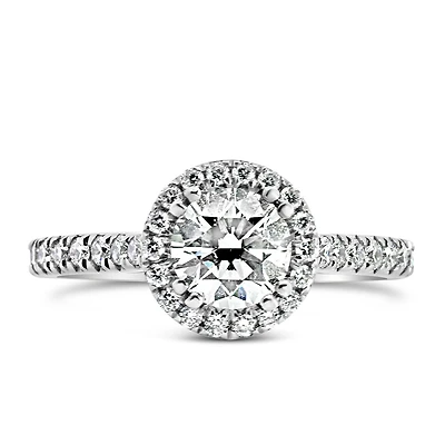 Northern Facet Halo Engagement Ring With 1.50 Carat TW of Diamonds in 18kt White Gold With Platinum Head