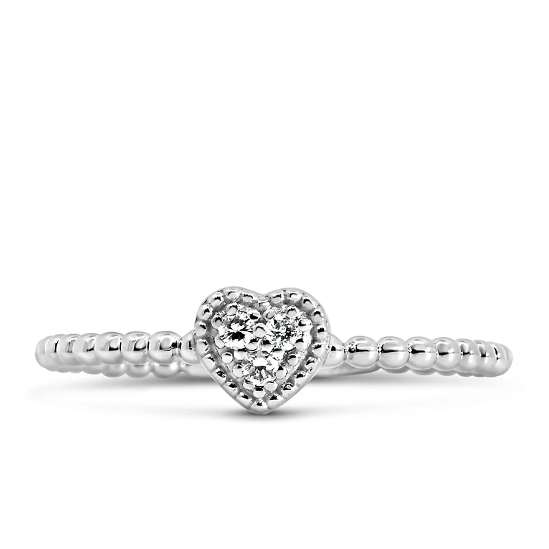 Textured Heart Diamond Everyday Stacking Ring with .04 Carat TW of Diamonds in 10kt White Gold