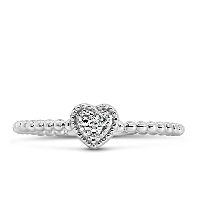 Textured Heart Diamond Everyday Stacking Ring with .04 Carat TW of Diamonds in 10kt White Gold