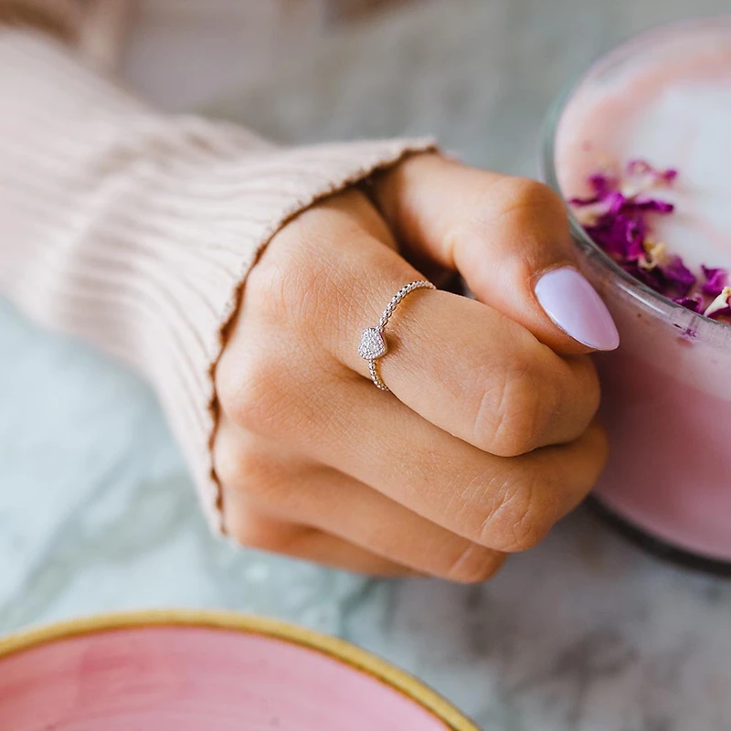 Textured Heart Diamond Everyday Stacking Ring with .04 Carat TW of Diamonds in 10kt White Gold