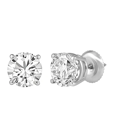 Classic Solitaire Stud Earrings with 2.00 Carat TW of Lab Created Diamonds in 14kt White Gold