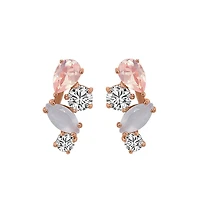 Earrings with White Topaz, Moonstone, and Rose Quartz Earrings in Rose Tone Sterling Silver