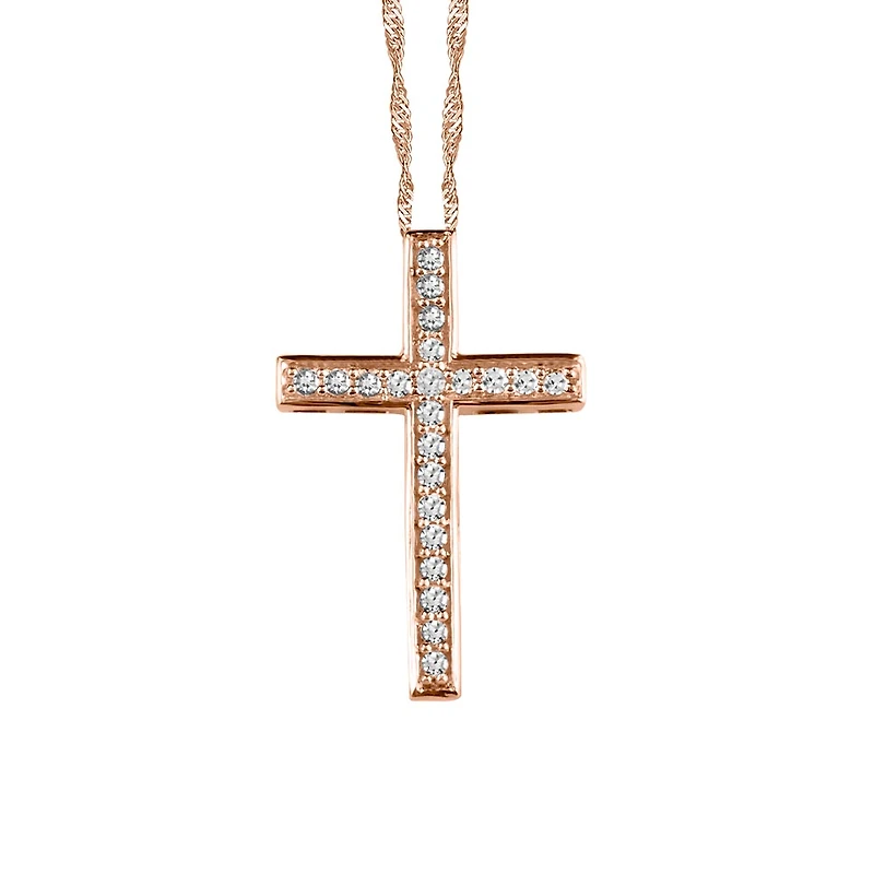 Cross Pendant with .15 Carat TW of Diamonds in 10kt Rose Gold with Chain