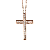 Cross Pendant with .15 Carat TW of Diamonds in 10kt Rose Gold with Chain