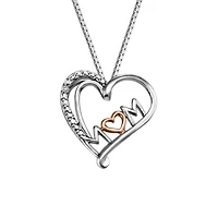 Mom Heart Pendant in Sterling Silver and 10kt Rose Gold with Chain