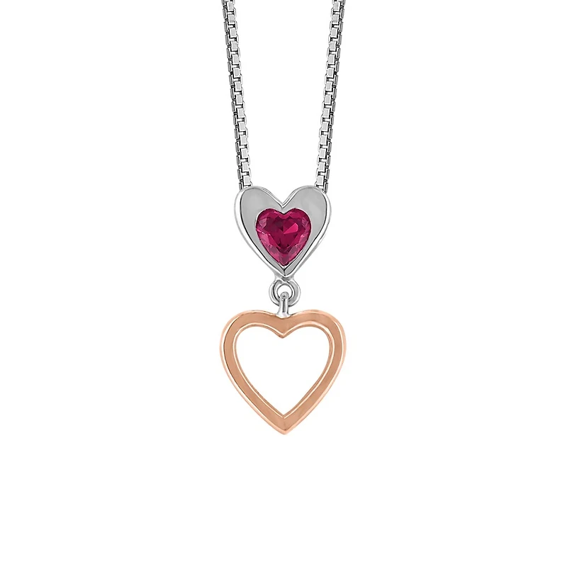 Heart Pendant with Created Ruby and Rose Tone in Sterling Silver
