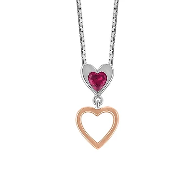 Heart Pendant with Created Ruby and Rose Tone in Sterling Silver