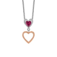 Heart Pendant with Created Ruby and Rose Tone in Sterling Silver