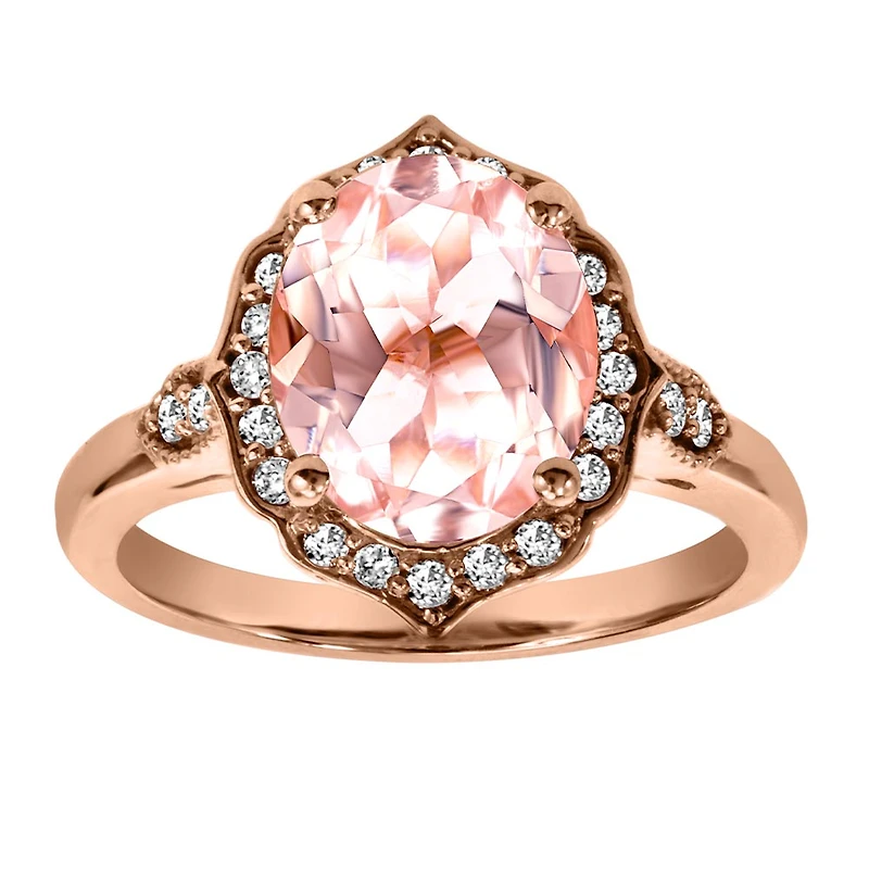 Ring with Morganite and .19 Carat TW of Diamonds in 14kt Rose Gold