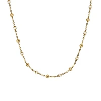 16″+2″ Beaded Chain with White Enamel in 10kt Yellow Gold