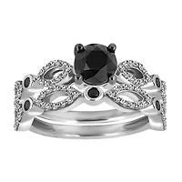 Bridal Set with 1.00 Carat TW of Black and White Diamonds in 10kt White Gold