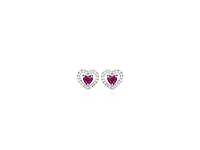 Heart Earrings with Created Ruby and Cubic Zirconia in Sterling Silver