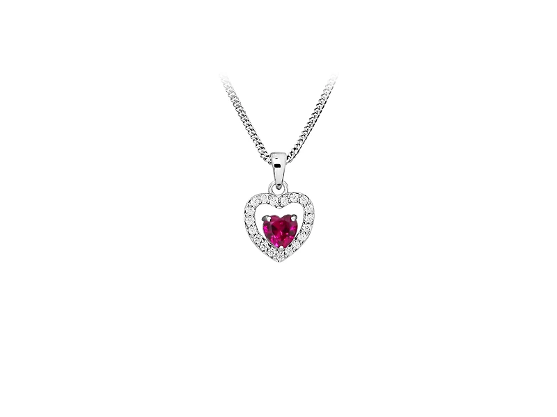 Heart Pendant with Created Ruby and Cubic Zirconia in Sterling Silver with Chain