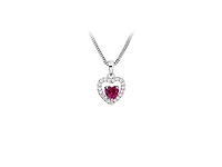 Heart Pendant with Created Ruby and Cubic Zirconia in Sterling Silver with Chain