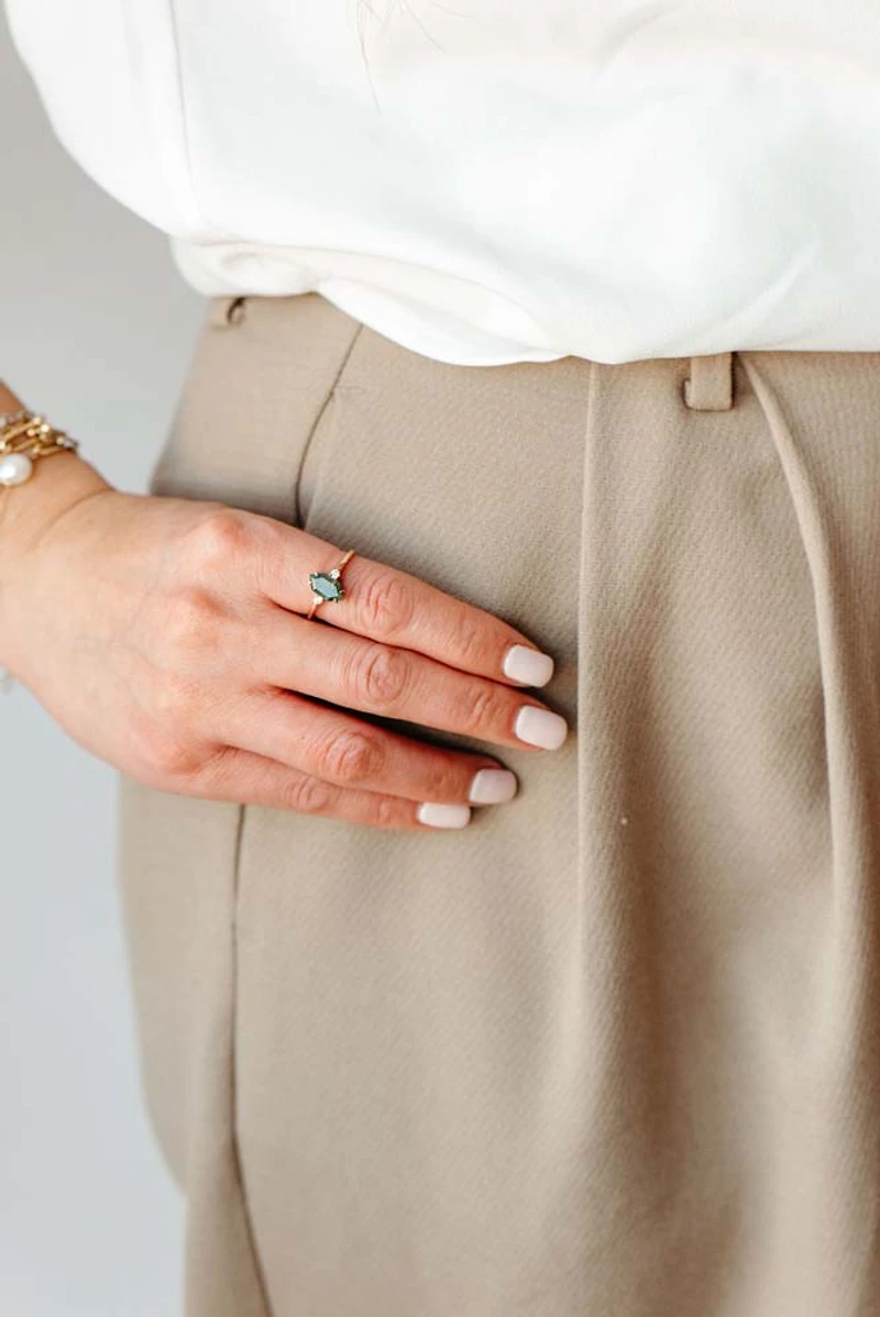 Ring with Moss Agate and .06 Carat TW of Diamonds in 14kt Rose Gold