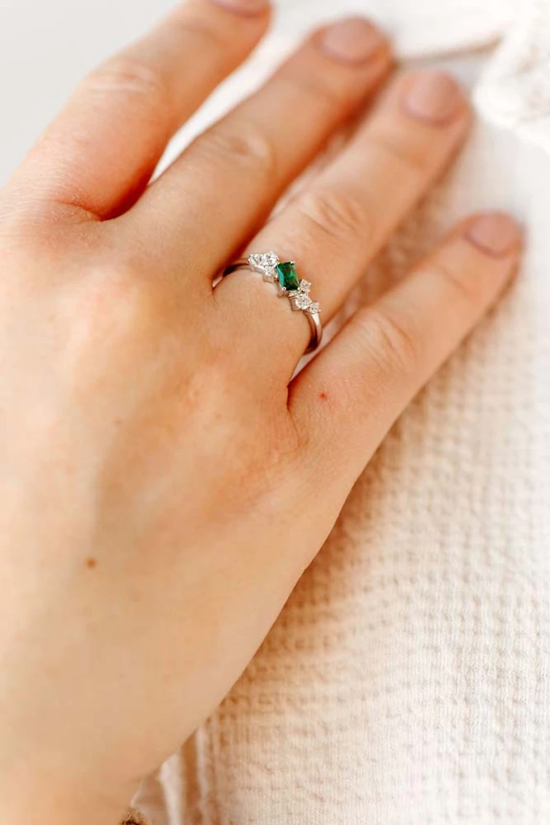 Ring with Created Emerald and Cubic Zirconia in Sterling Silver