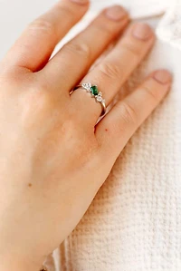 Ring with Created Emerald and Cubic Zirconia in Sterling Silver