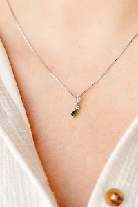 Pendant with Created Emerald and Cubic Zirconia in Sterling Silver with Chain