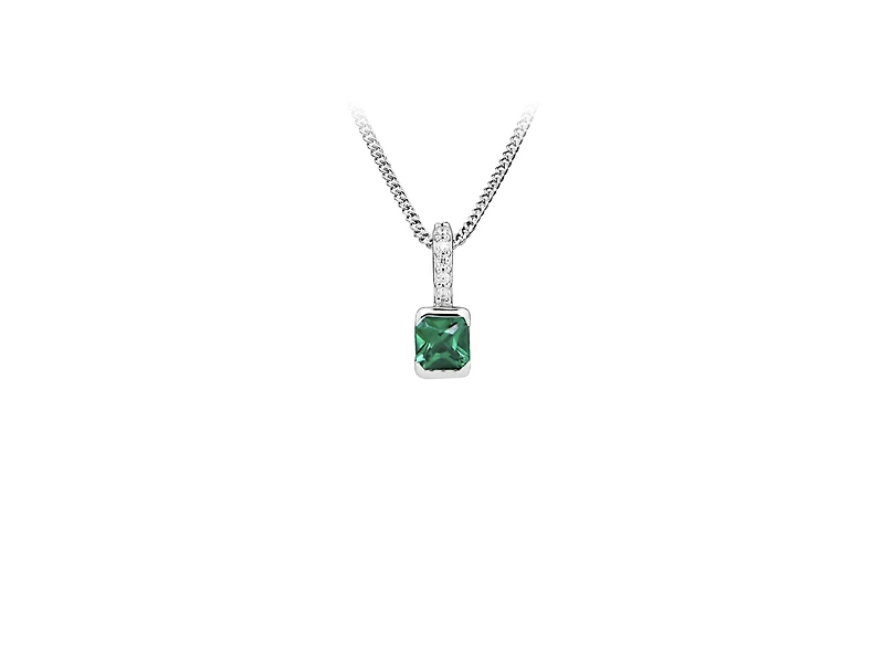 Pendant with Created Emerald and Cubic Zirconia in Sterling Silver with Chain