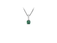 Pendant with Created Emerald and Cubic Zirconia in Sterling Silver with Chain