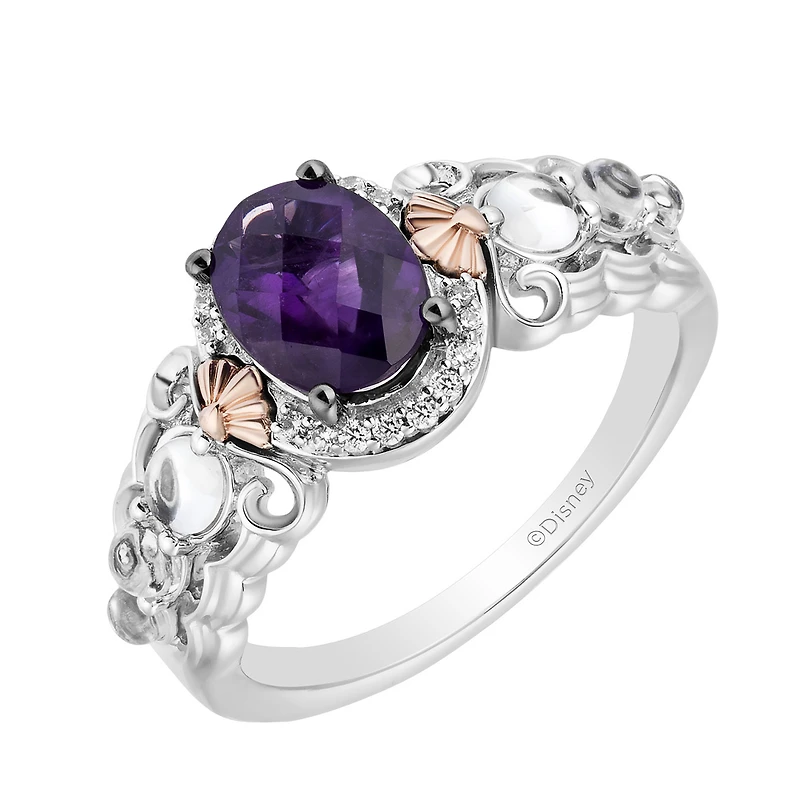 Enchanted Disney Ariel Ring with Amethyst, White Topaz and .20 Carat TW of Diamonds in Sterling Silver